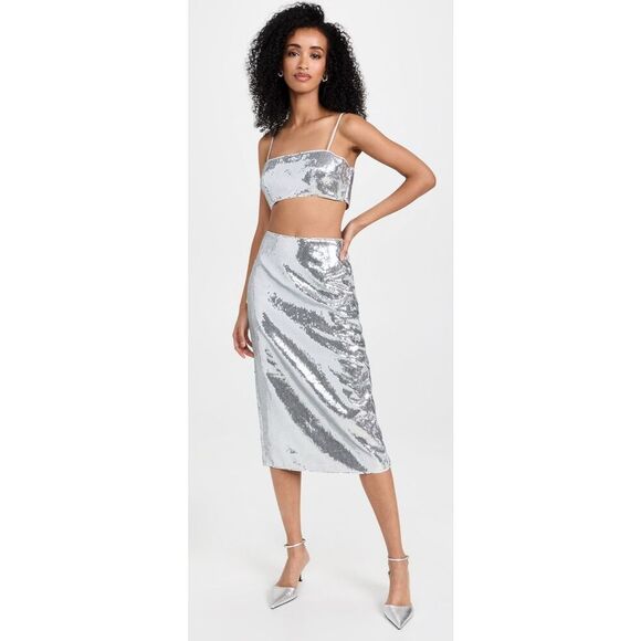 Rhode Crop Top in Silver Sequins NWT Size 4/Small - Picture 1 of 4